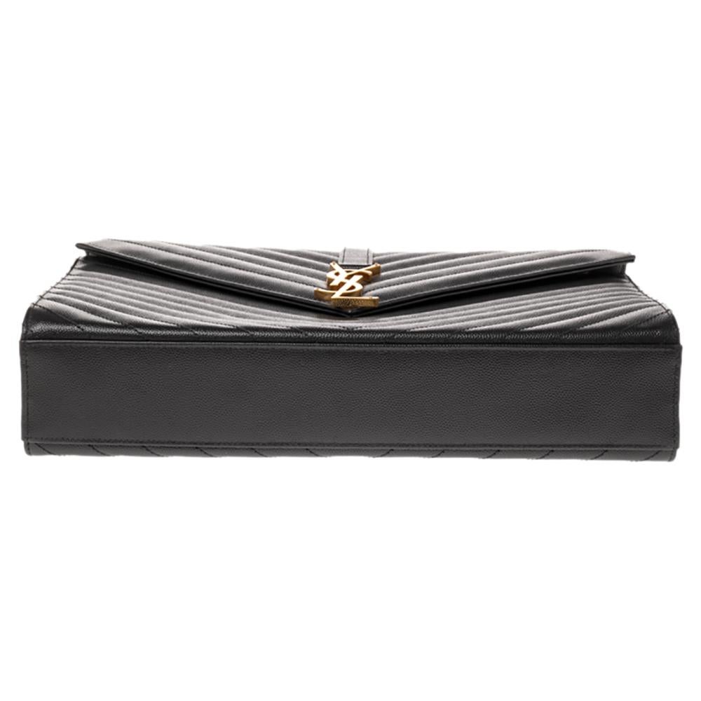 Black Saint Laurent Dark Grey Matelassé Leather Monogram Envelope Shoulder Bag