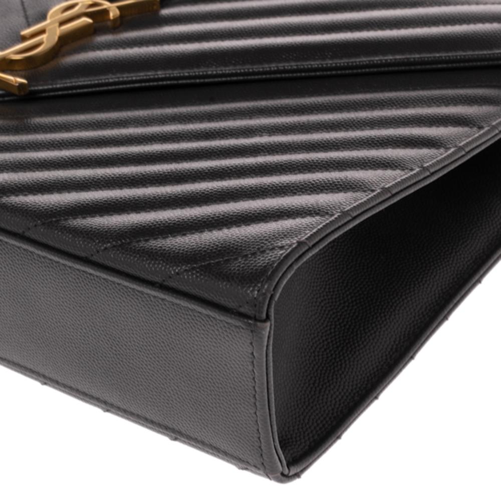 Saint Laurent Dark Grey Matelassé Leather Monogram Envelope Shoulder Bag 1