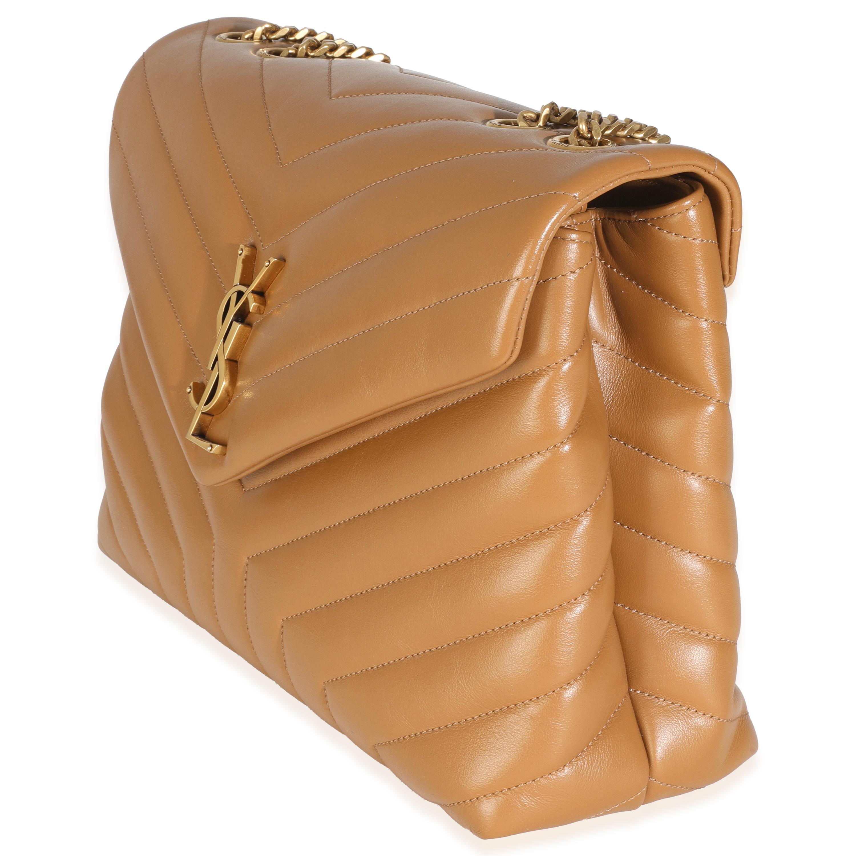 Saint Laurent Sac à main moyen Loulou Chain en cuir de veau Y matelassé naturel foncé Excellent état - En vente à New York, NY