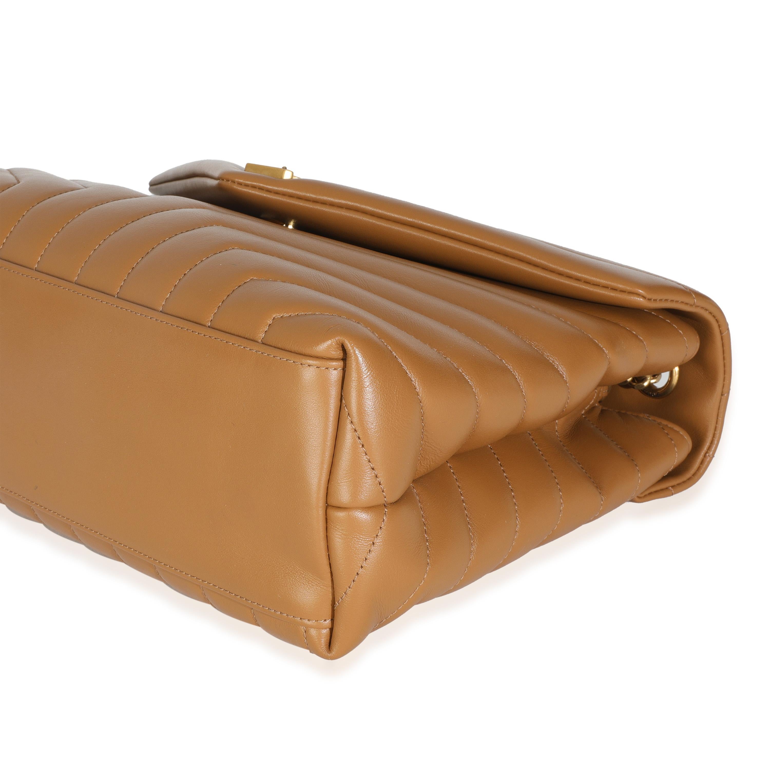 Saint Laurent Sac à main moyen Loulou Chain en cuir de veau Y matelassé naturel foncé Pour femmes en vente