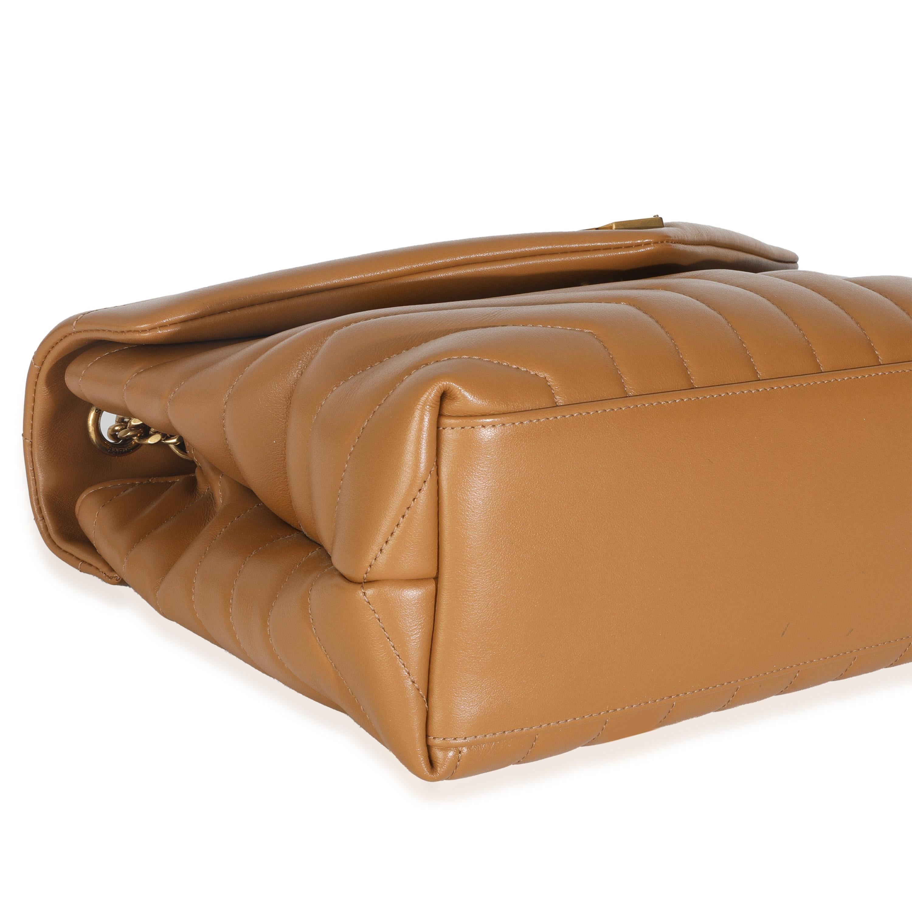 Saint Laurent Sac à main moyen Loulou Chain en cuir de veau Y matelassé naturel foncé en vente 2