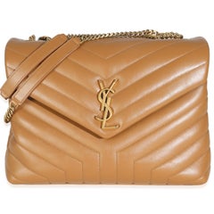 Saint Laurent Dark Natural Calfskin Y Quilted Medium Loulou Chain Satchel