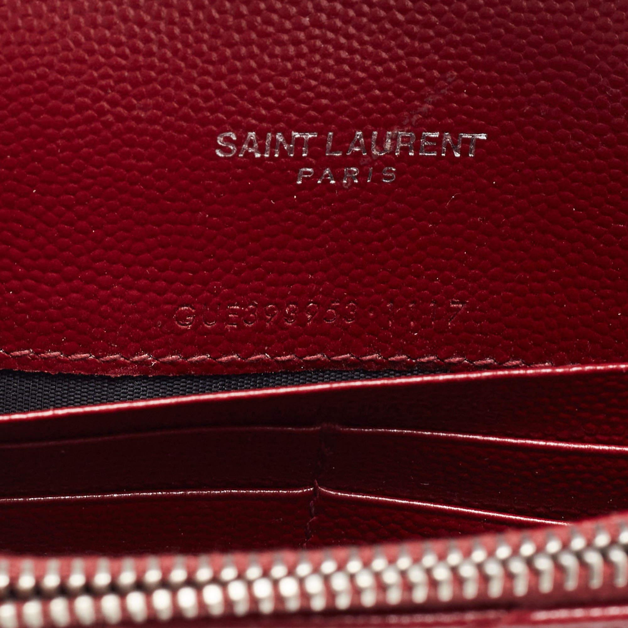 Saint Laurent Dark Red Matelasse Leather Monogram Envelope Wallet on Chain 4