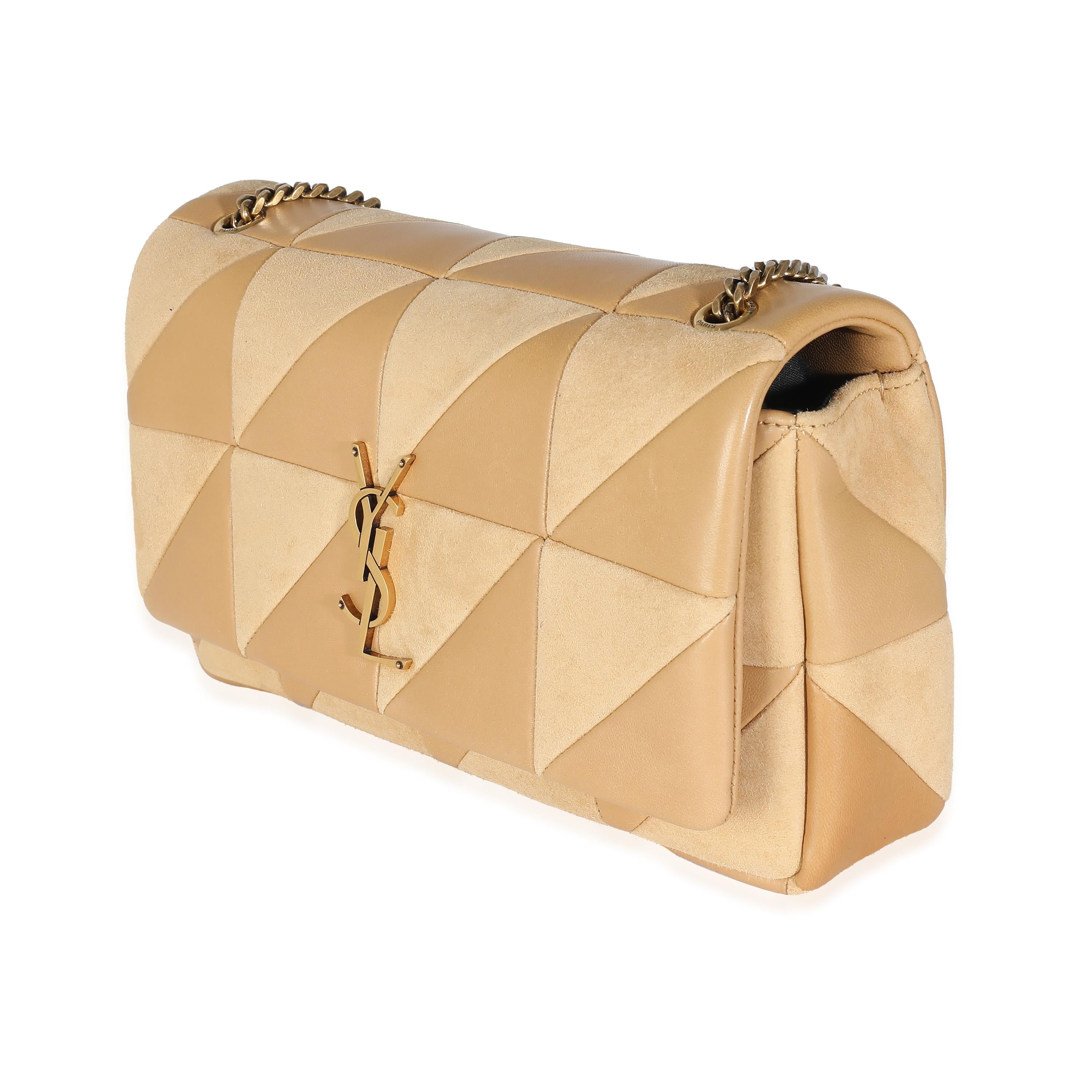 Saint Laurent Dark Sand Lambskin Suede Medium Jamie Chain Bag In Excellent Condition For Sale In New York, NY