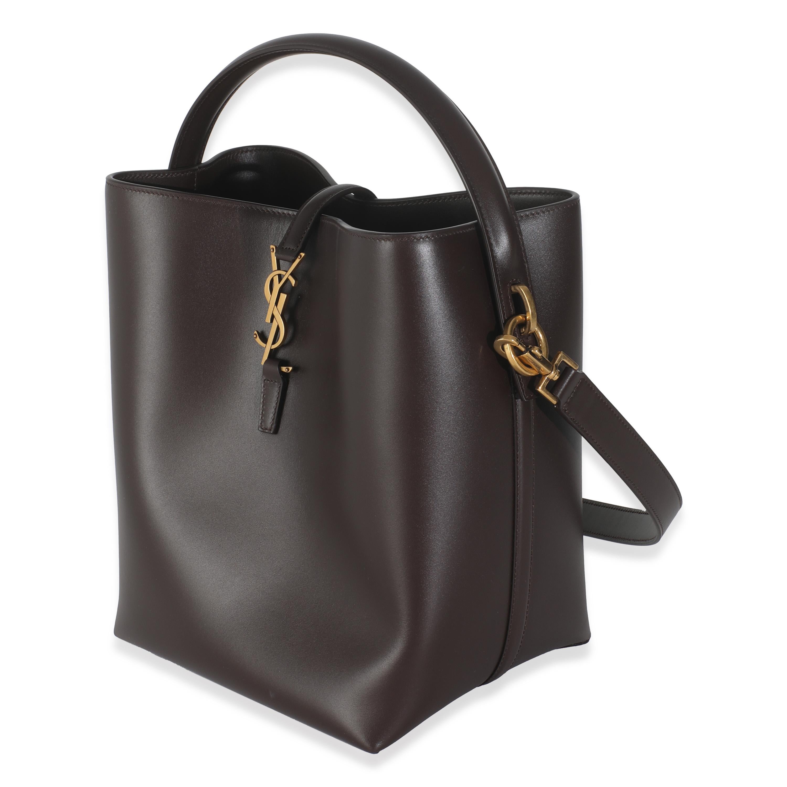 Black Saint Laurent Dark Sweet Choco Shiny Calfskin Le 37 Bucket Bag For Sale