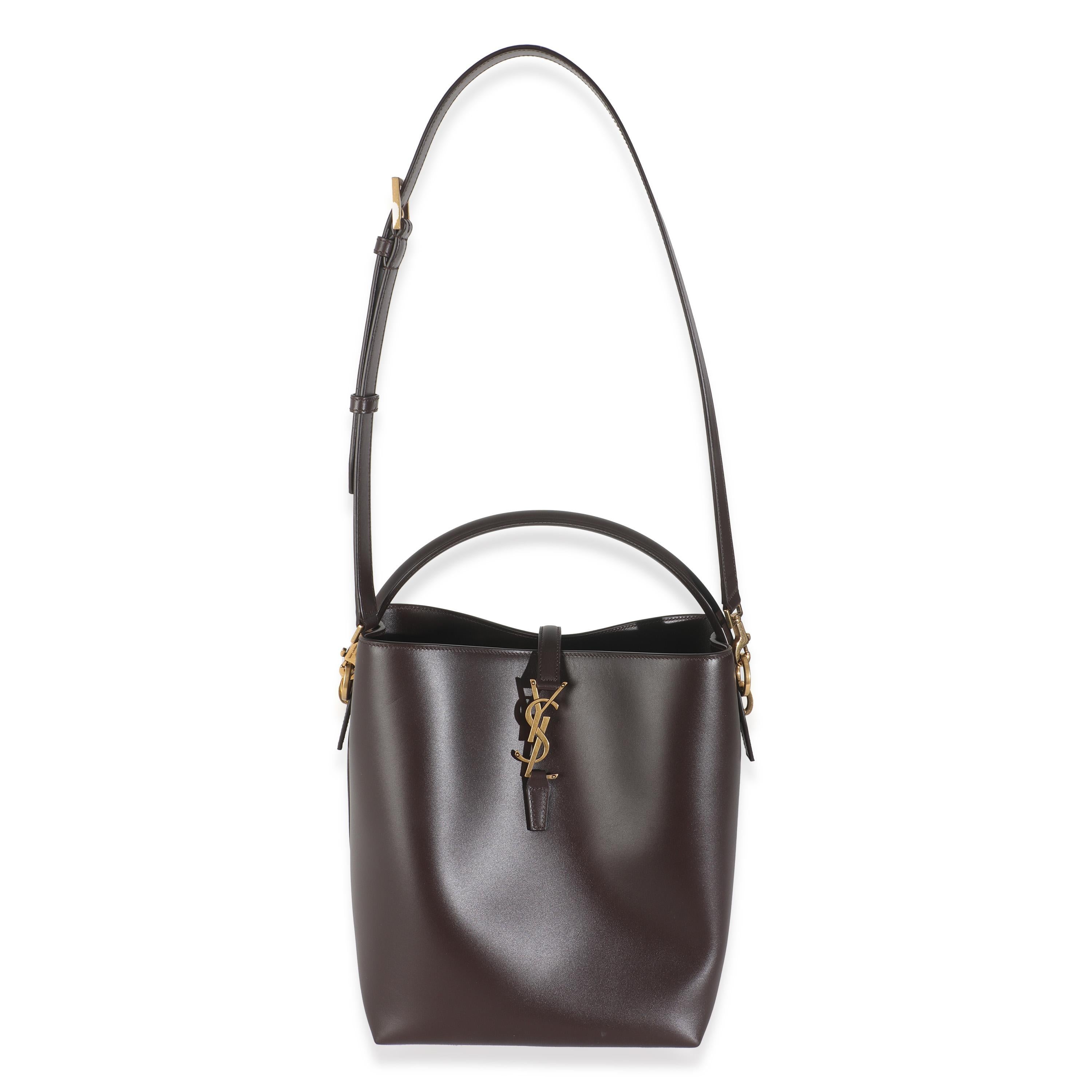 Women's or Men's Saint Laurent Dark Sweet Choco Shiny Calfskin Le 37 Bucket Bag For Sale
