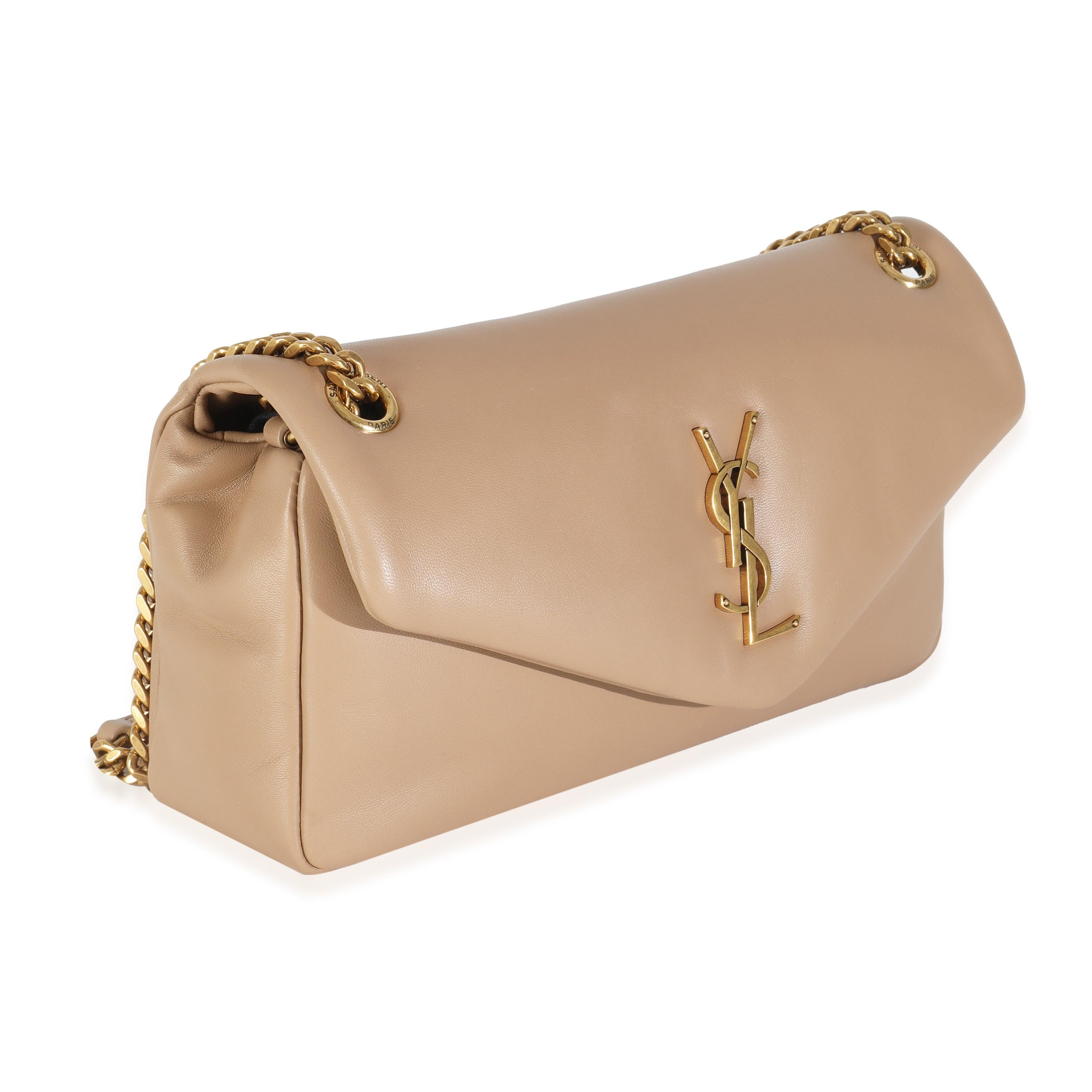 Beige Saint Laurent Dark Toffee Plunged Lambskin Small Calypso For Sale
