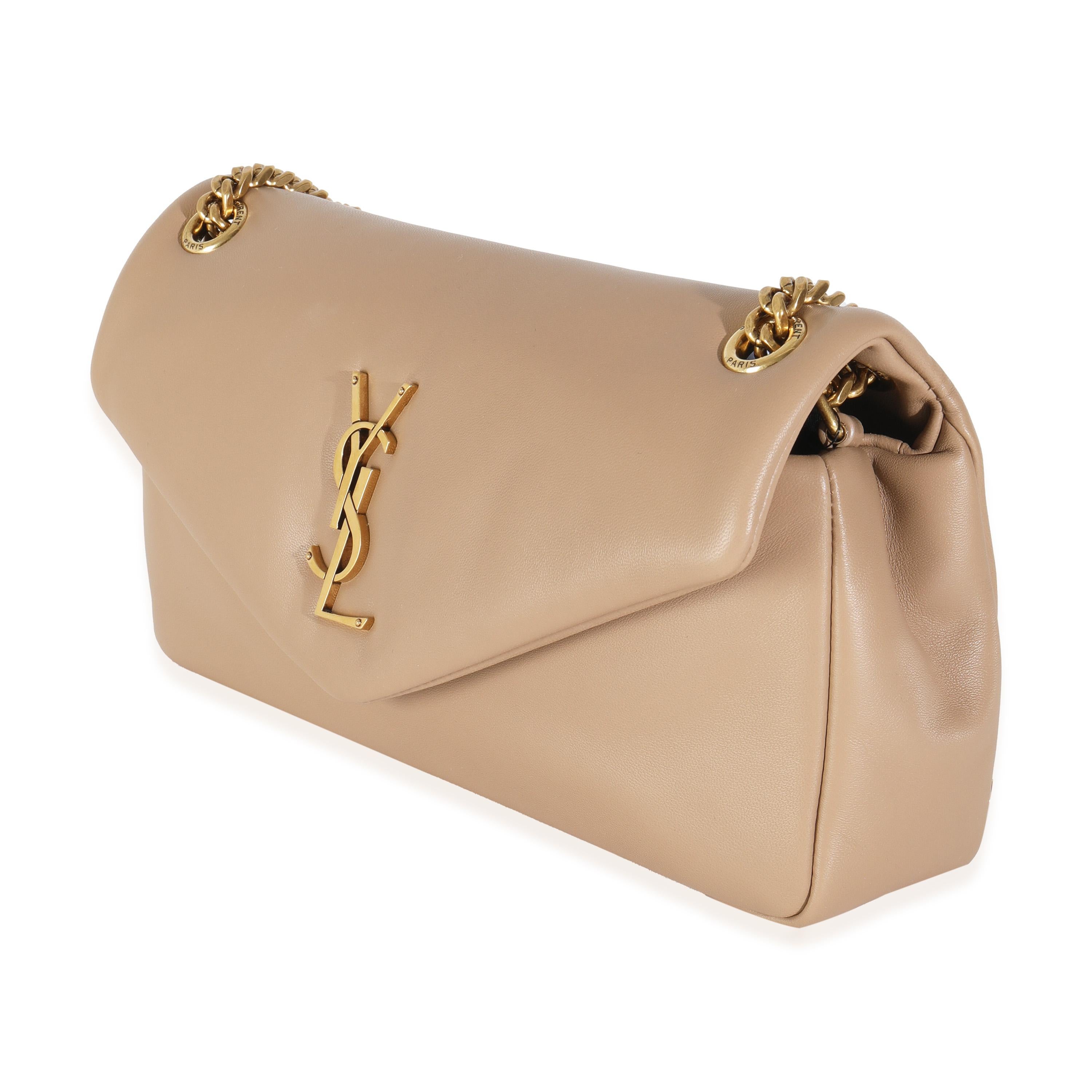 Saint Laurent Dark Toffee Plunged Lambskin Small Calypso In Excellent Condition For Sale In New York, NY