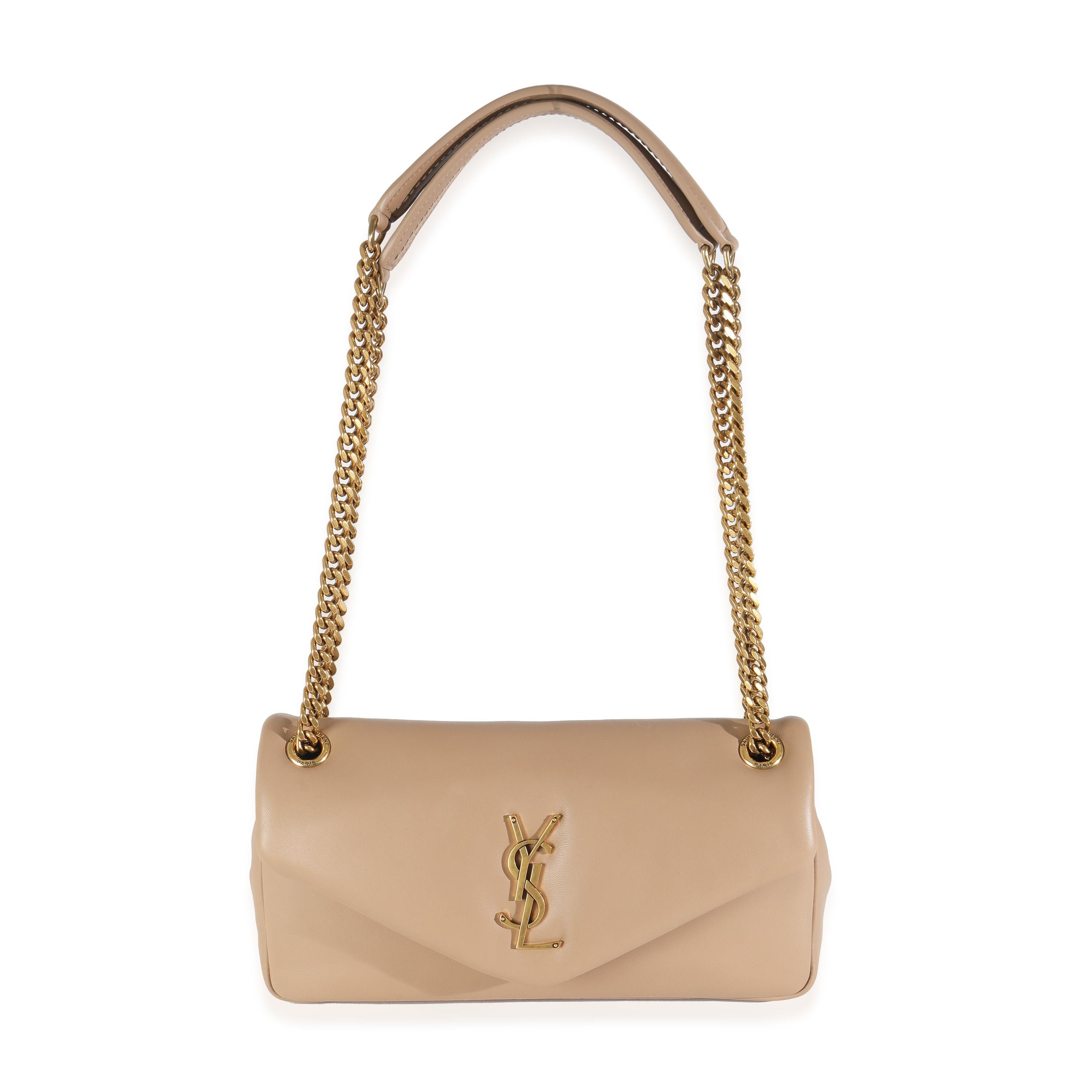 Saint Laurent Dark Toffee Plunged Lambskin Small Calypso For Sale 1