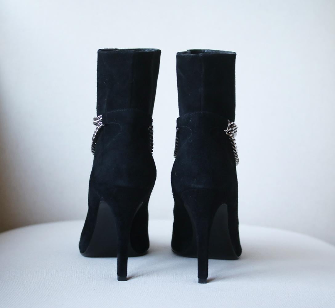 Black Saint Laurent Debbie 100 Double-Chain Suede Ankle Boots