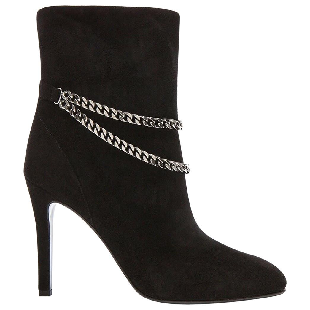 Saint Laurent Debbie 100 Double-Chain Suede Ankle Boots at 1stDibs