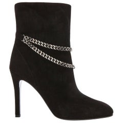 Saint Laurent Debbie 100 Double-Chain Suede Ankle Boots