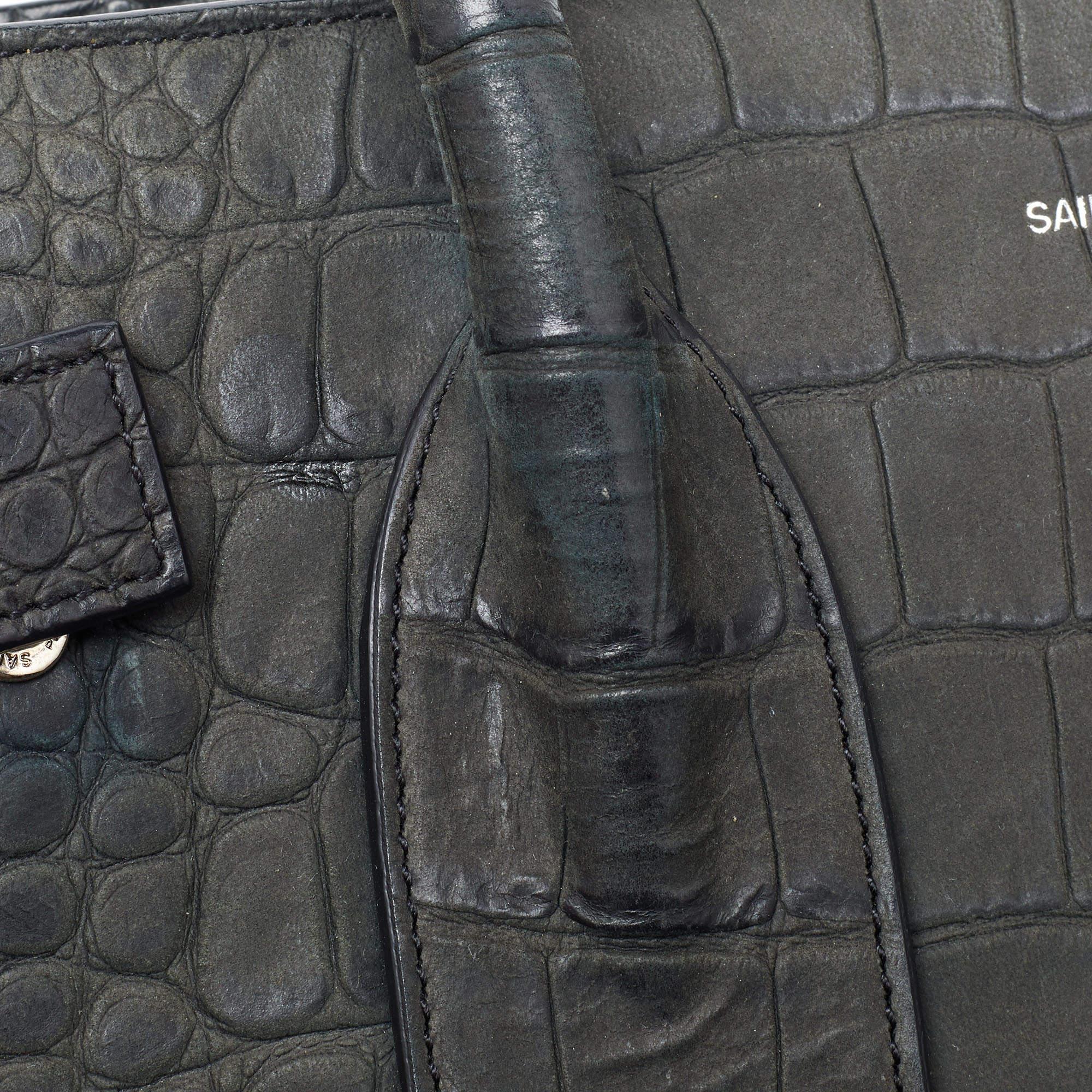 Saint Laurent Deep Green Croc Embossed Leather Small Sac De Jour Tote 6