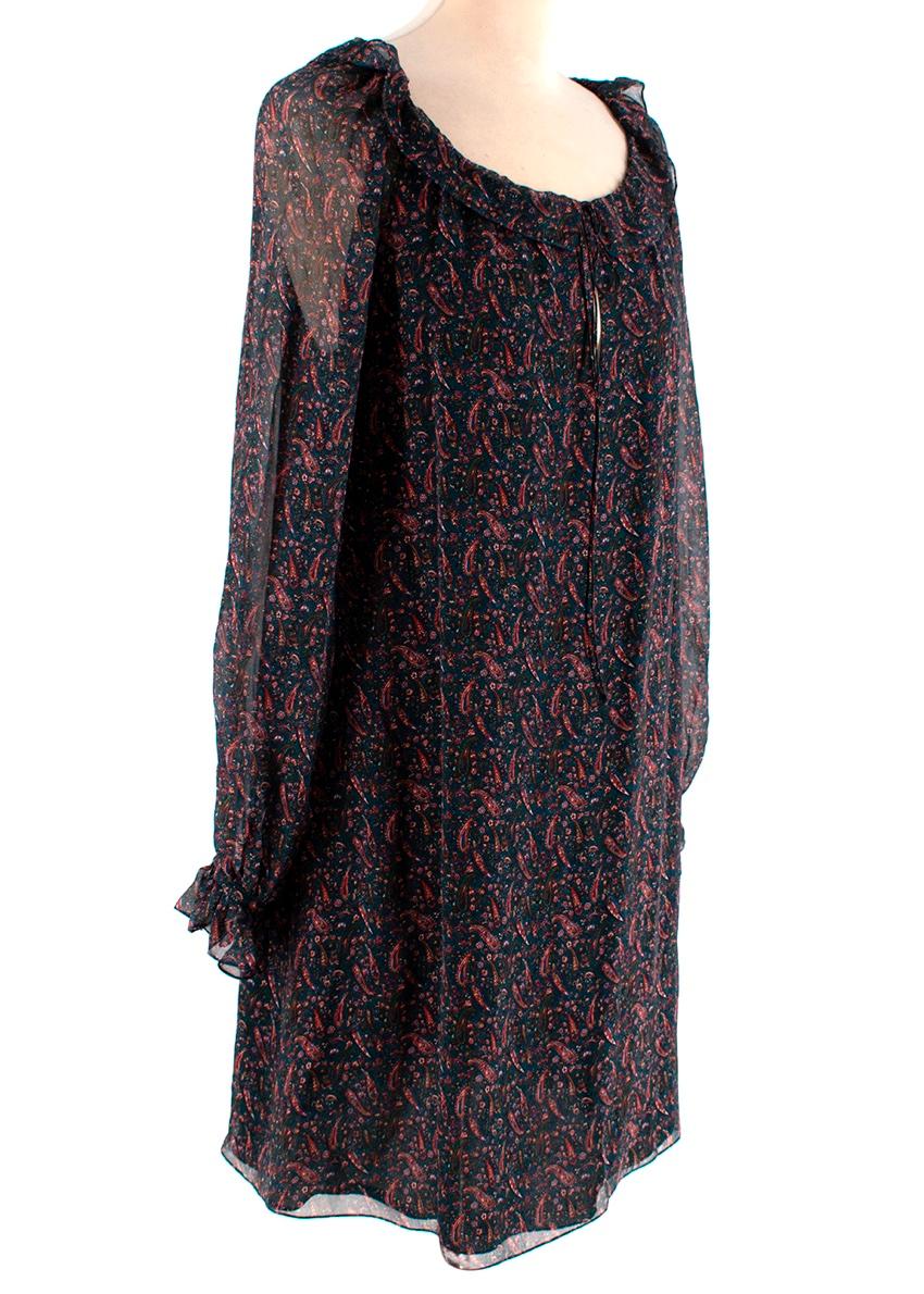 Saint Laurent Deep Green Paisley Silk Crepe Peasant Dress
 

 - Paisley pears and small flowers on a deep green base
 - Gently ruffled neckline with self-tie keyhole neckline
 - Sheer raglan sleeve with elasticated wrist
 - Lined through the body
