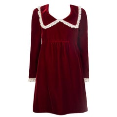 SAINT LAURENT deep red LACE TRIMMED VELVET Long Sleeve Dress 38