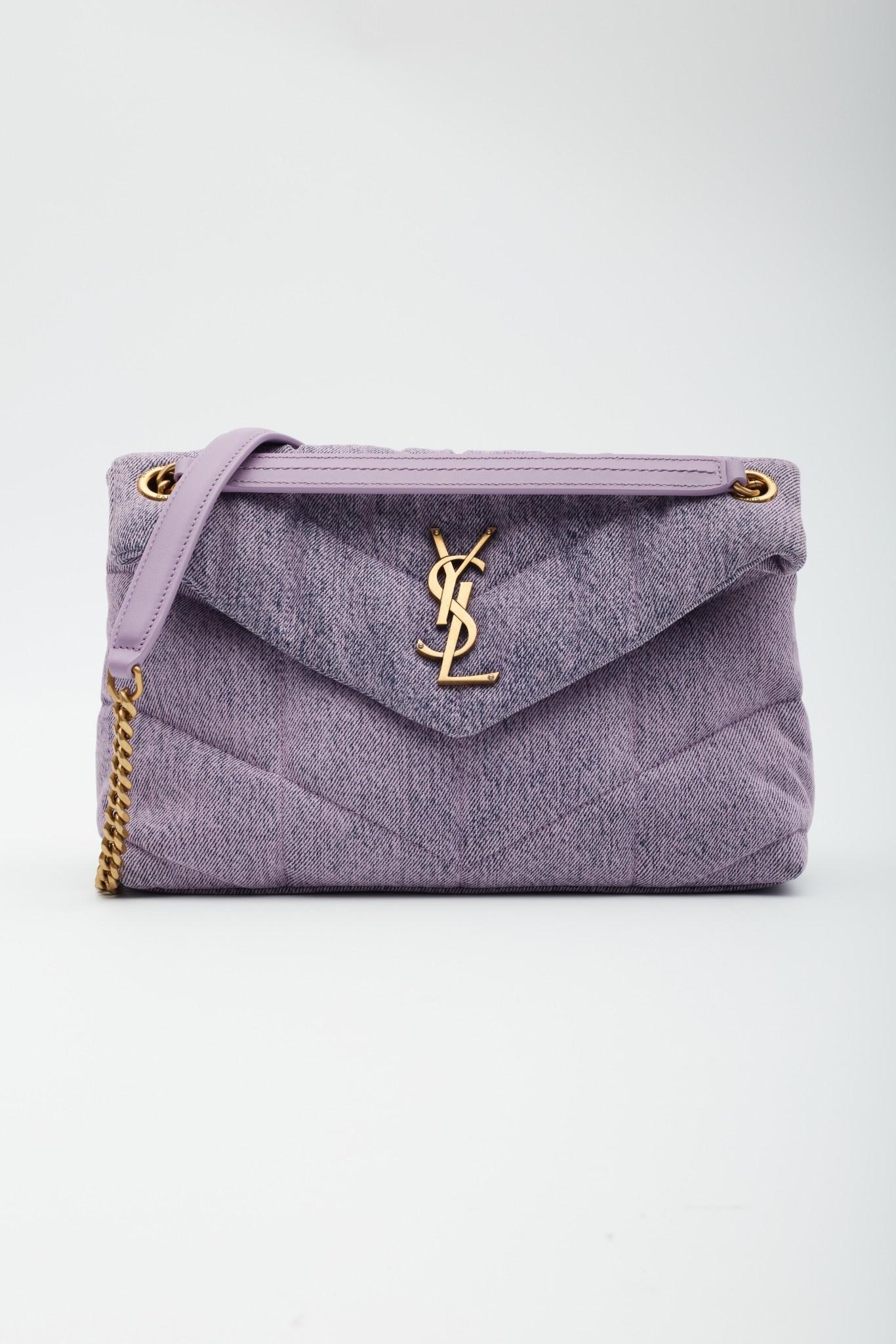 Gray Saint Laurent Denim Quilted Loulou Puffer Lilac Small