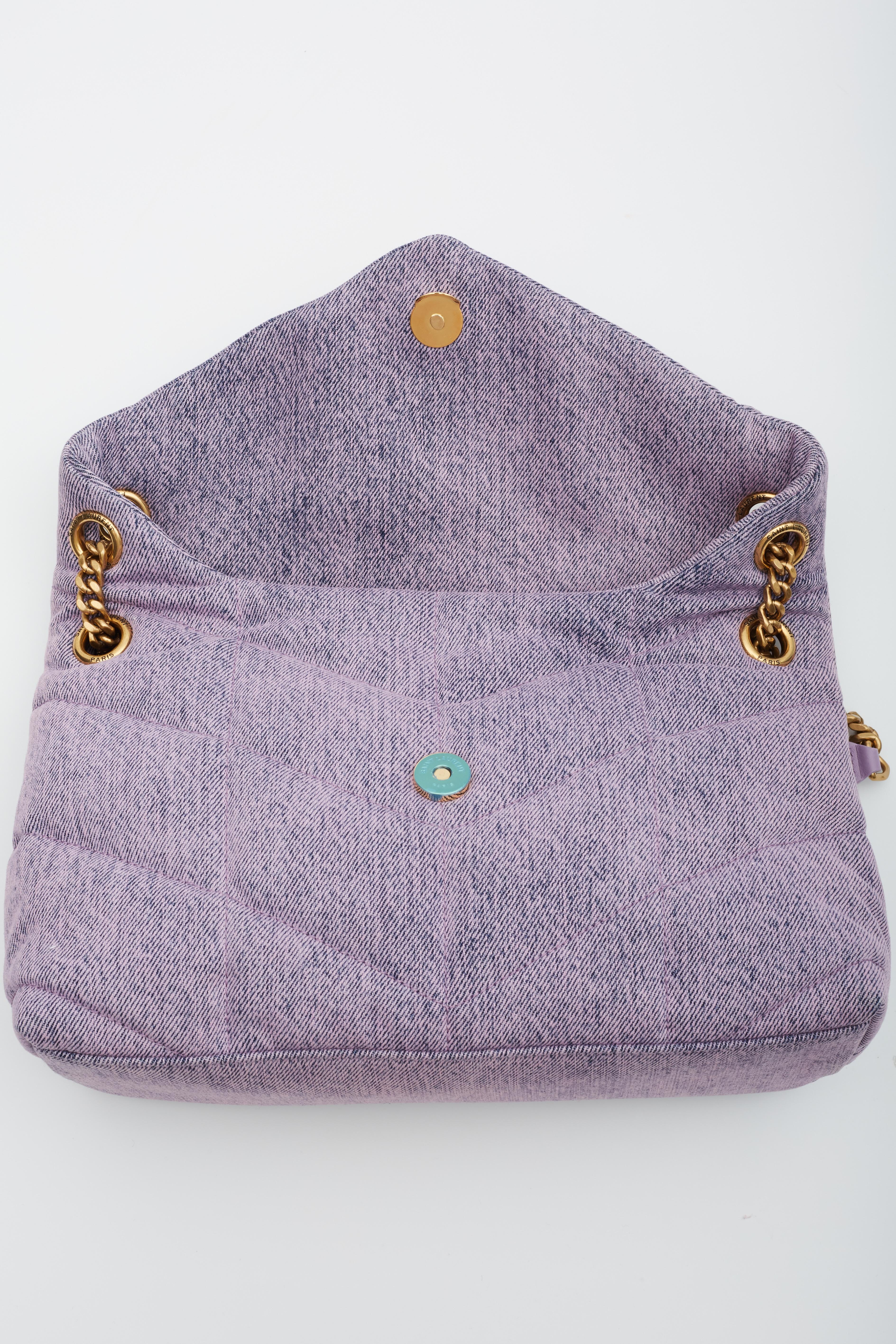 Saint Laurent Denim Quilted Loulou Puffer Lilac Small 3
