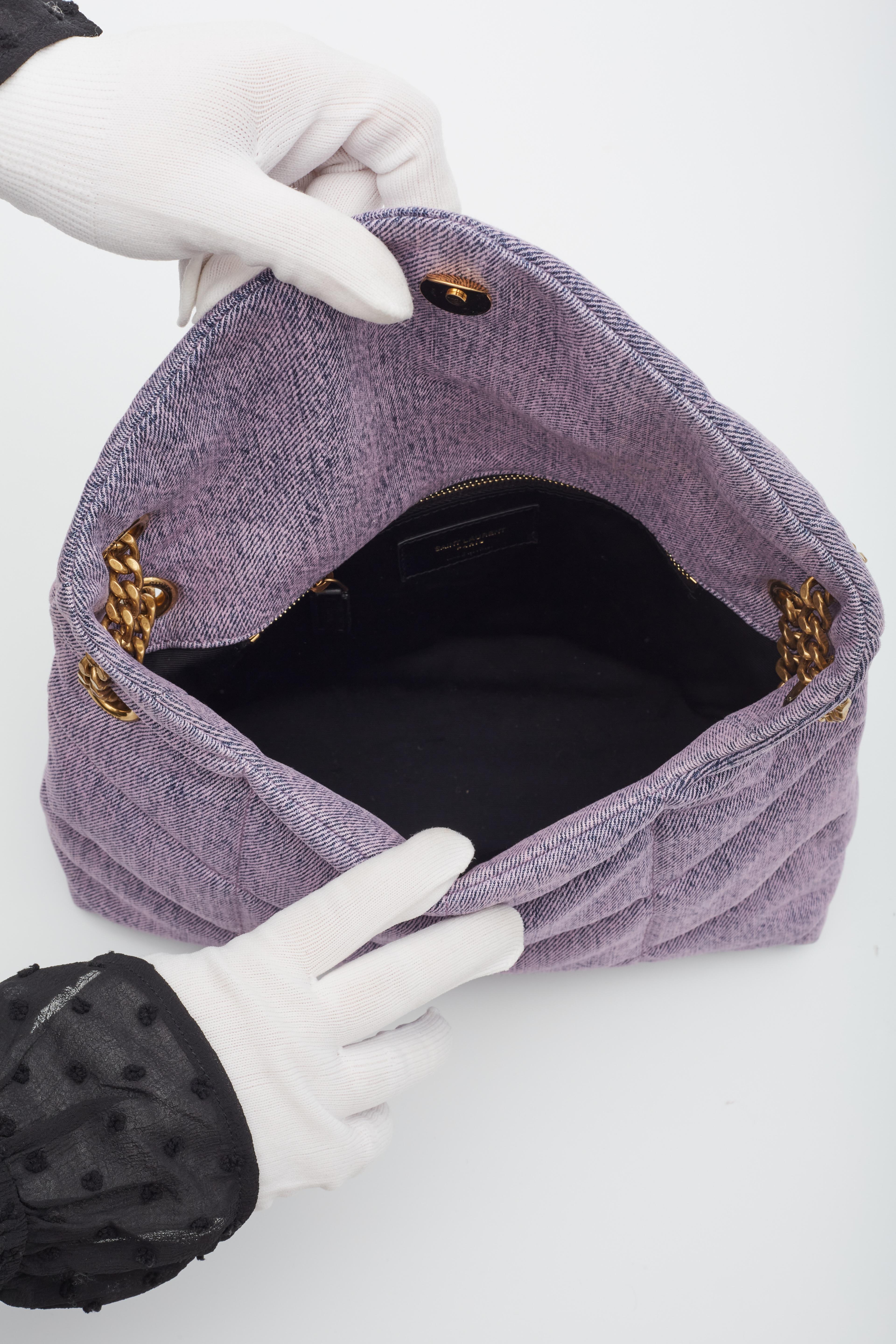 Saint Laurent Denim Quilted Loulou Puffer Lilac Small 4