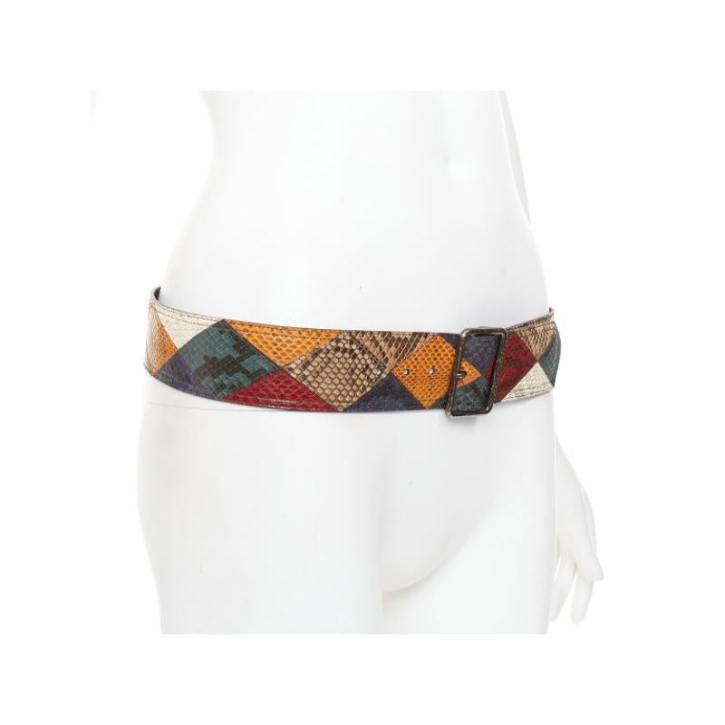 Marrone SAINT LAURENT diamond patchwork scaled leather wide statement belt 85cm in vendita
