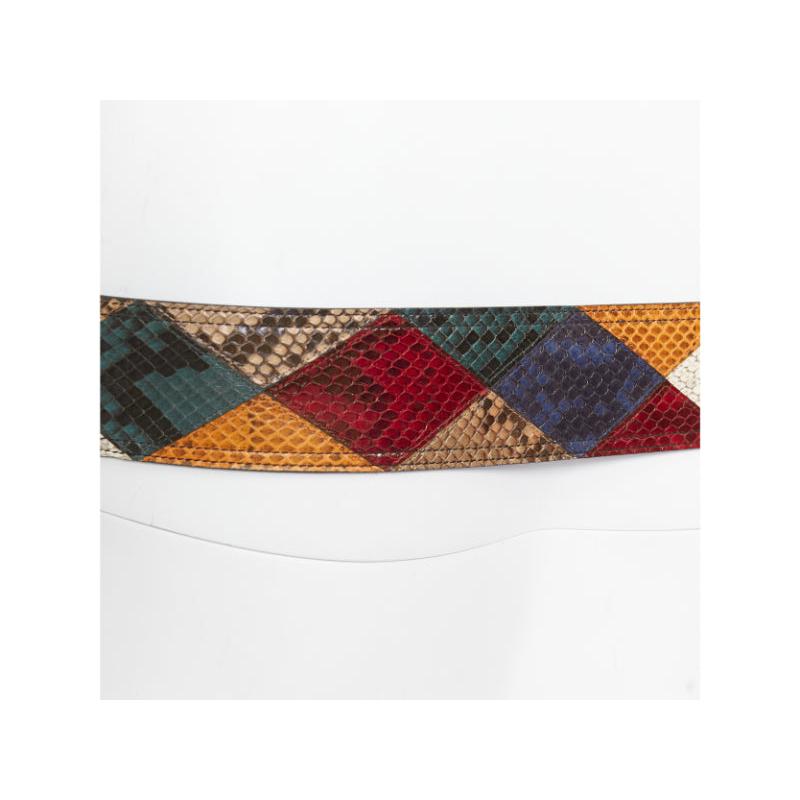 SAINT LAURENT diamond patchwork scaled leather wide statement belt 85cm in vendita 3