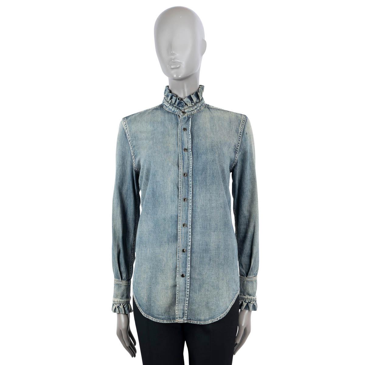 Gray SAINT LAURENT Dirty Medium Vintage blue 2020 VICTORIAN DENIM Shirt M For Sale