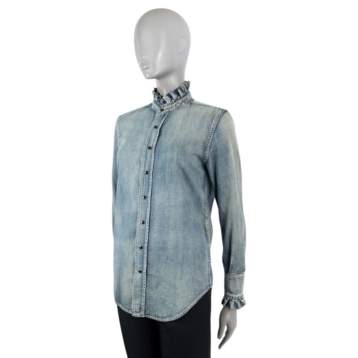 SAINT LAURENT Dirty Medium Vintage blue 2020 VICTORIAN DENIM Shirt M In Excellent Condition For Sale In Zürich, CH