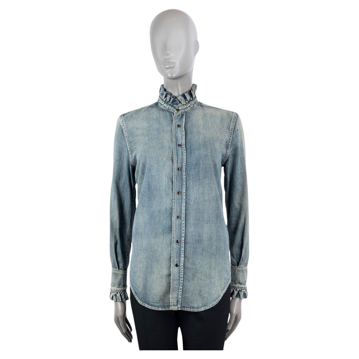 SAINT LAURENT Dirty Medium Vintage blue 2020 VICTORIAN DENIM Shirt M For Sale