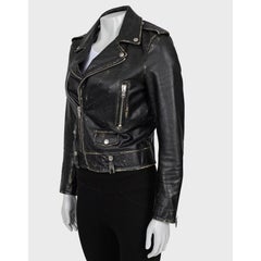 Saint Laurent Distressed Black Leather Jacket - Size 38/M