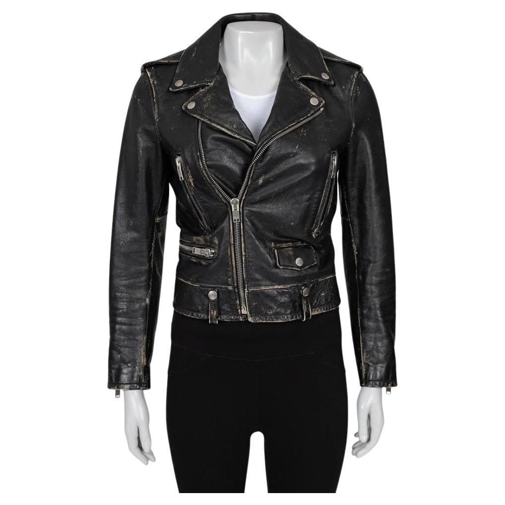 Saint Laurent Distressed Black Leather Jacket - Size 38/M