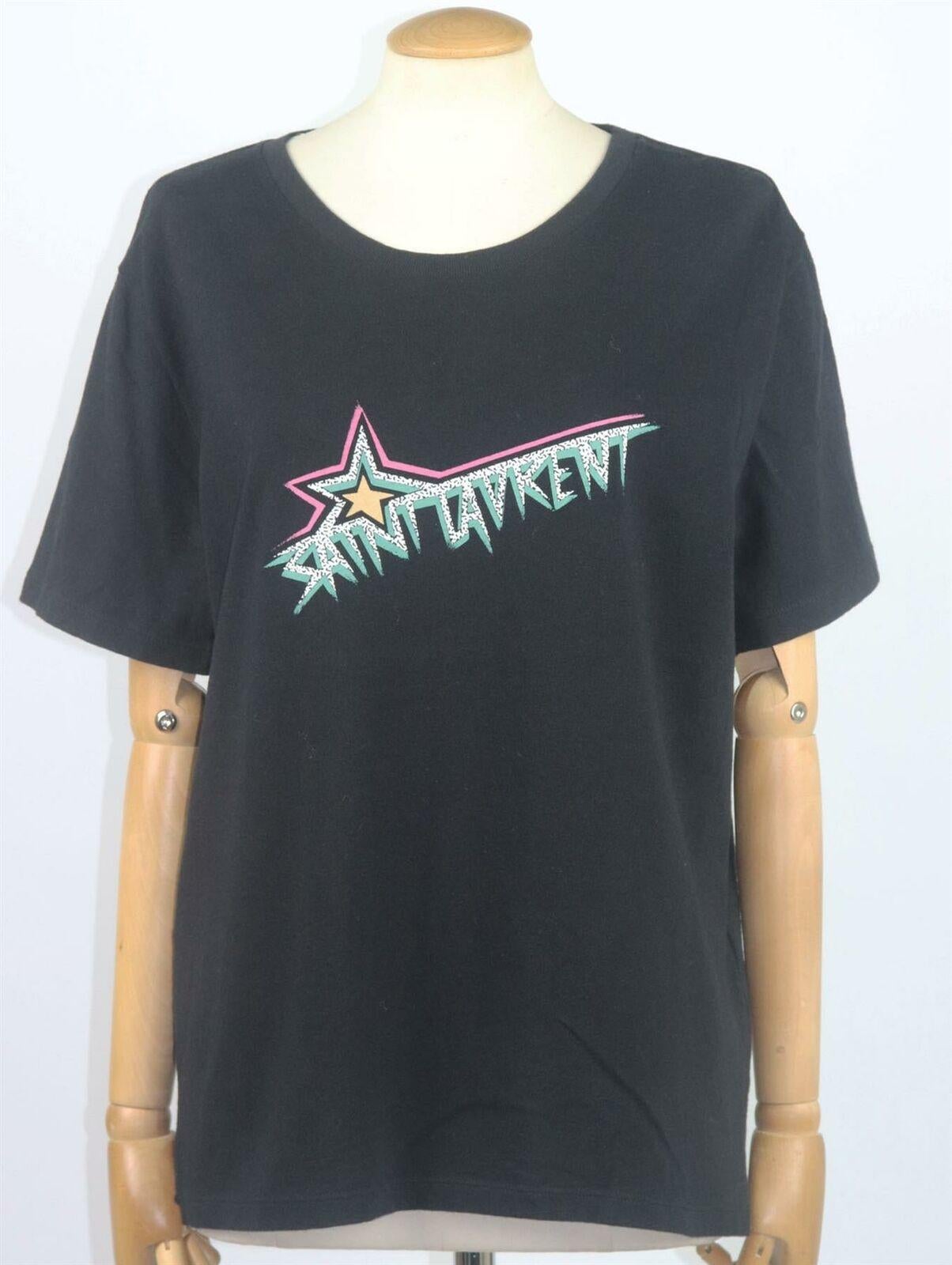 Saint Laurent's T-shirt is printed with the house's iconic logo - 'Saint Laurent' in a graphic star typeface are inspired by the original 80's branding, it's made from black cotton-jersey and is cut for a relaxed fit with slightly elongated sleeves