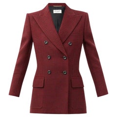 SAINT LAURENT Zweireihige Jacke aus Hahnentritt-Wolle Sz.36