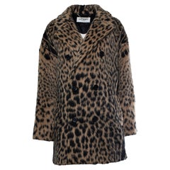 Saint Laurent, Double breasted leopard print wool blend coat