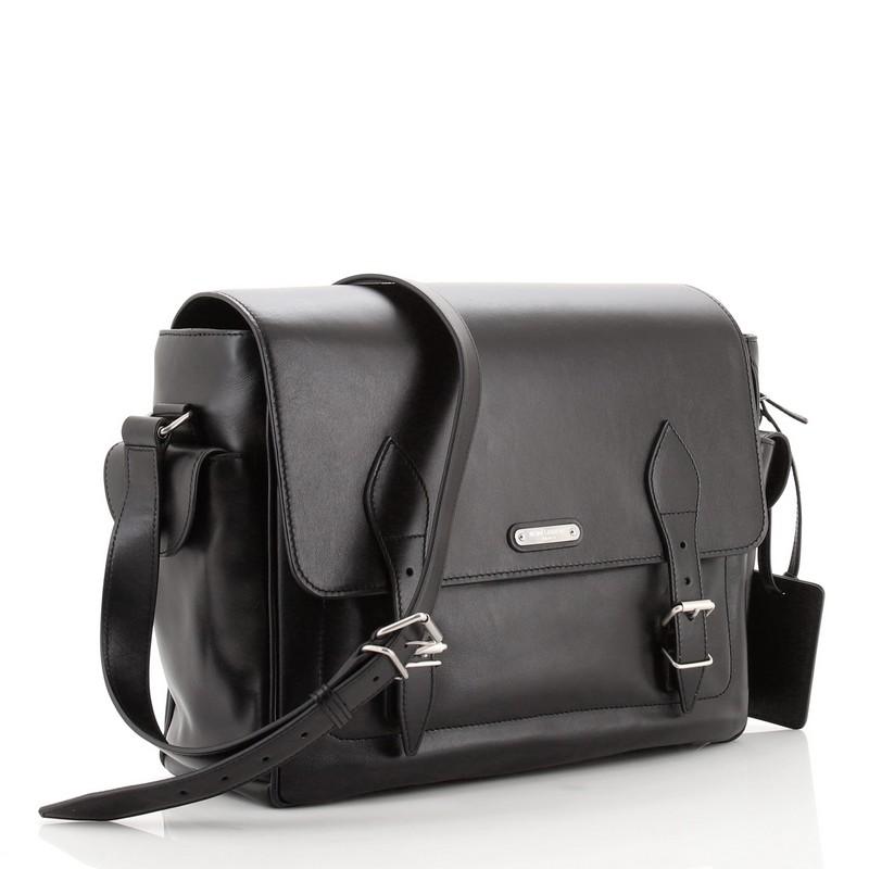 Black Saint Laurent Double Buckle Messenger Leather Medium