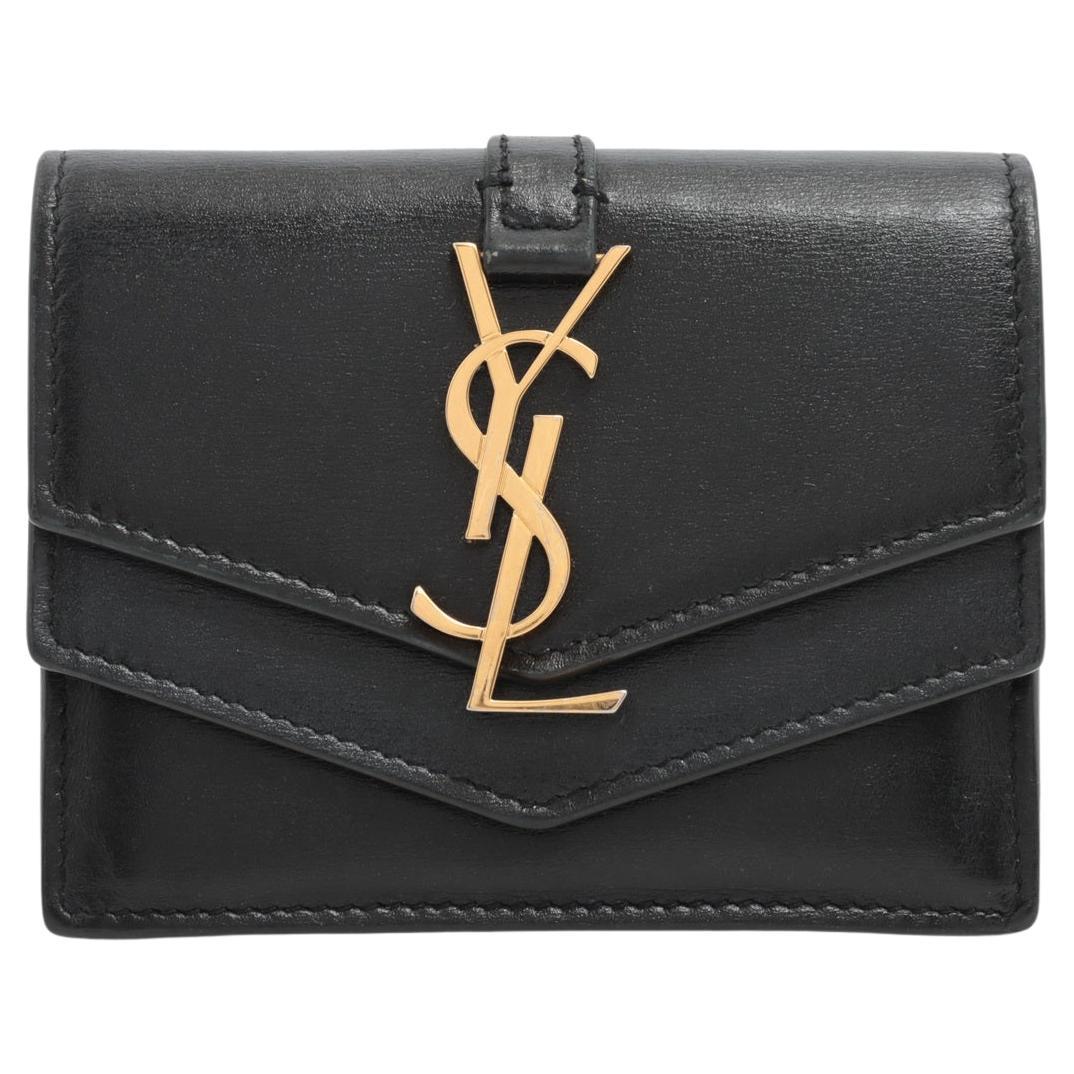 Saint Laurent Double V Flap Short Leather Wallet For Sale