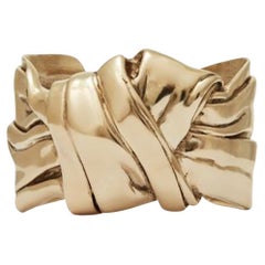 Saint Laurent "Drape Manchette" Gold Tone Brass Cuff Bracelet