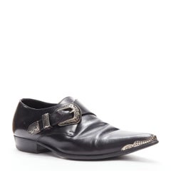 SAINT LAURENT Duckies 25 2014 black western buckle monkstrap shoes EU41
