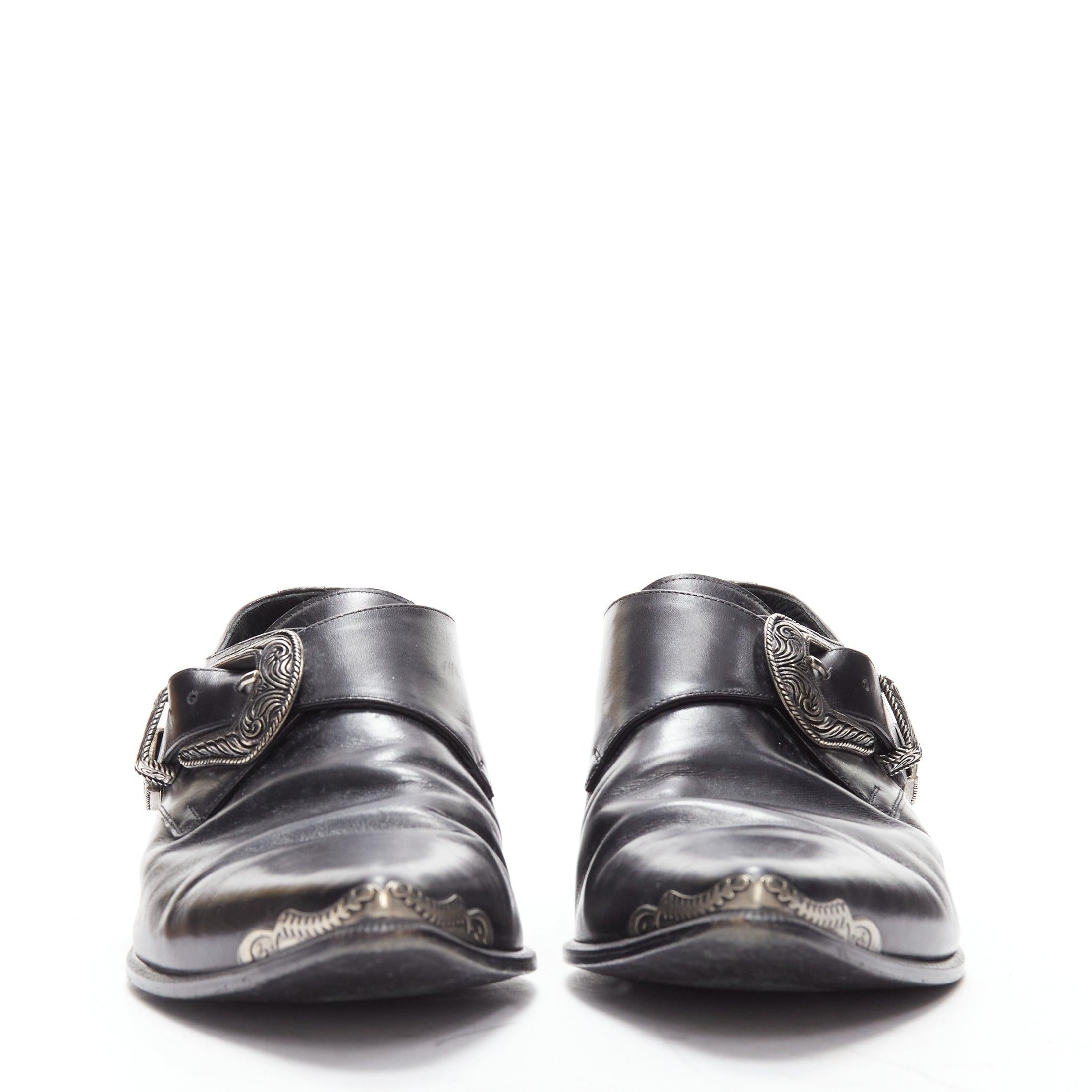 Men's SAINT LAURENT Duckies 25 2014 black western buckle monkstrap shoes EU41
