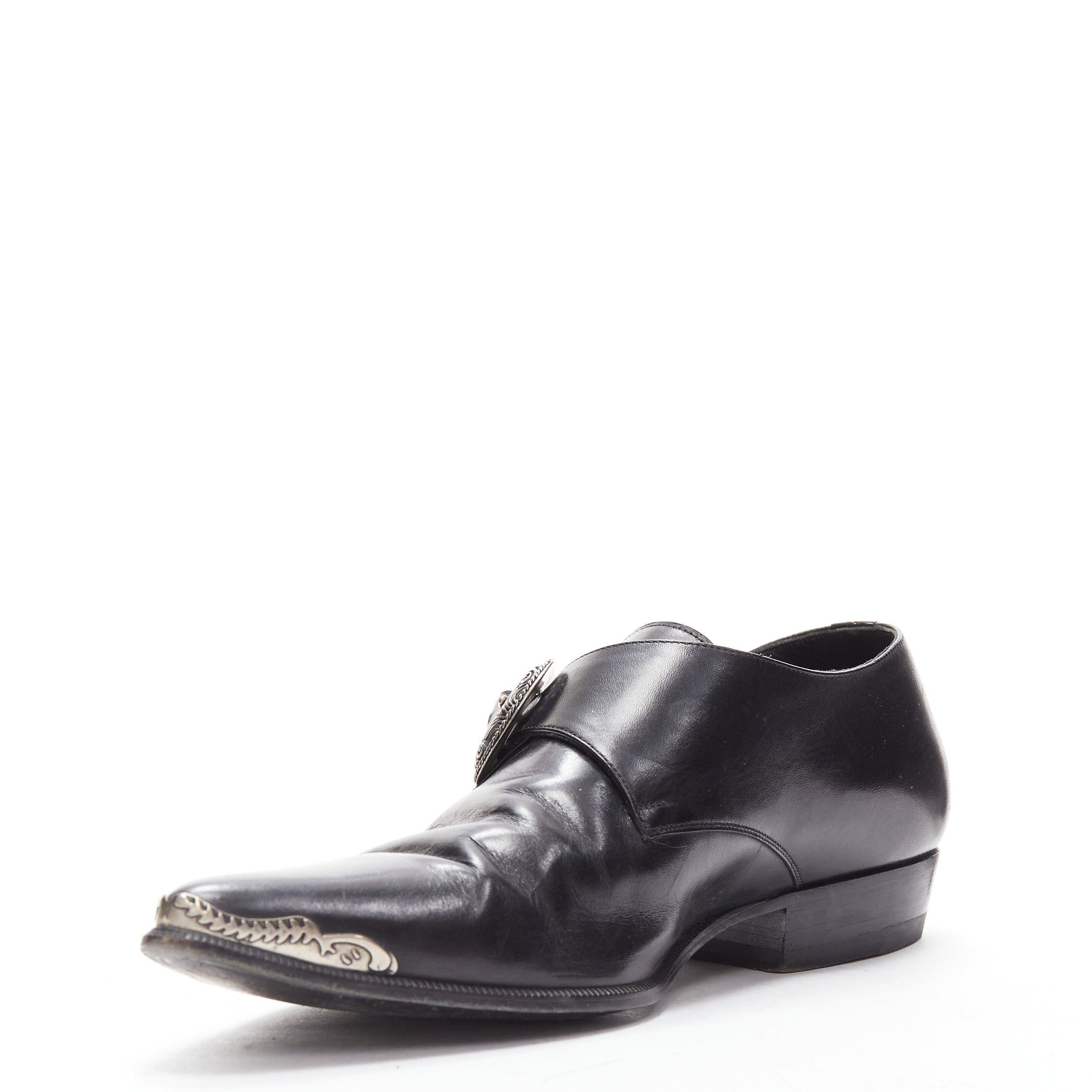 SAINT LAURENT Duckies 25 2014 black western buckle monkstrap shoes EU41 1