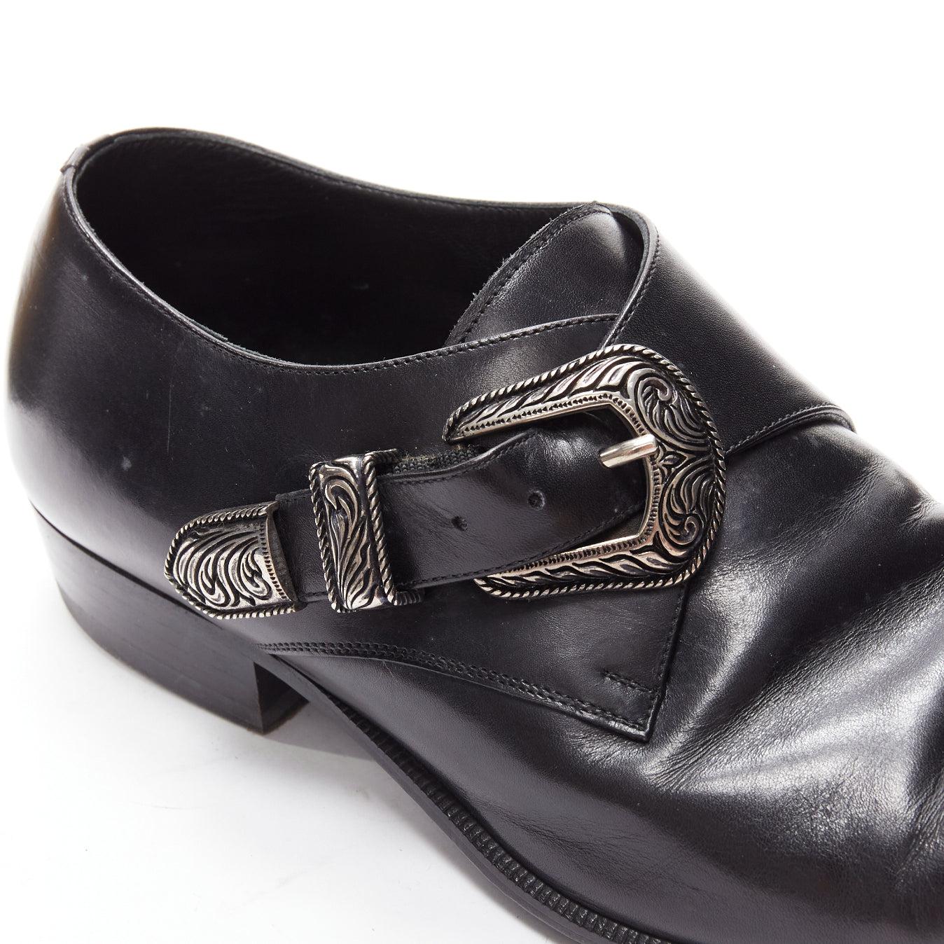 SAINT LAURENT Duckies 25 2014 black western buckle monkstrap shoes EU41 5