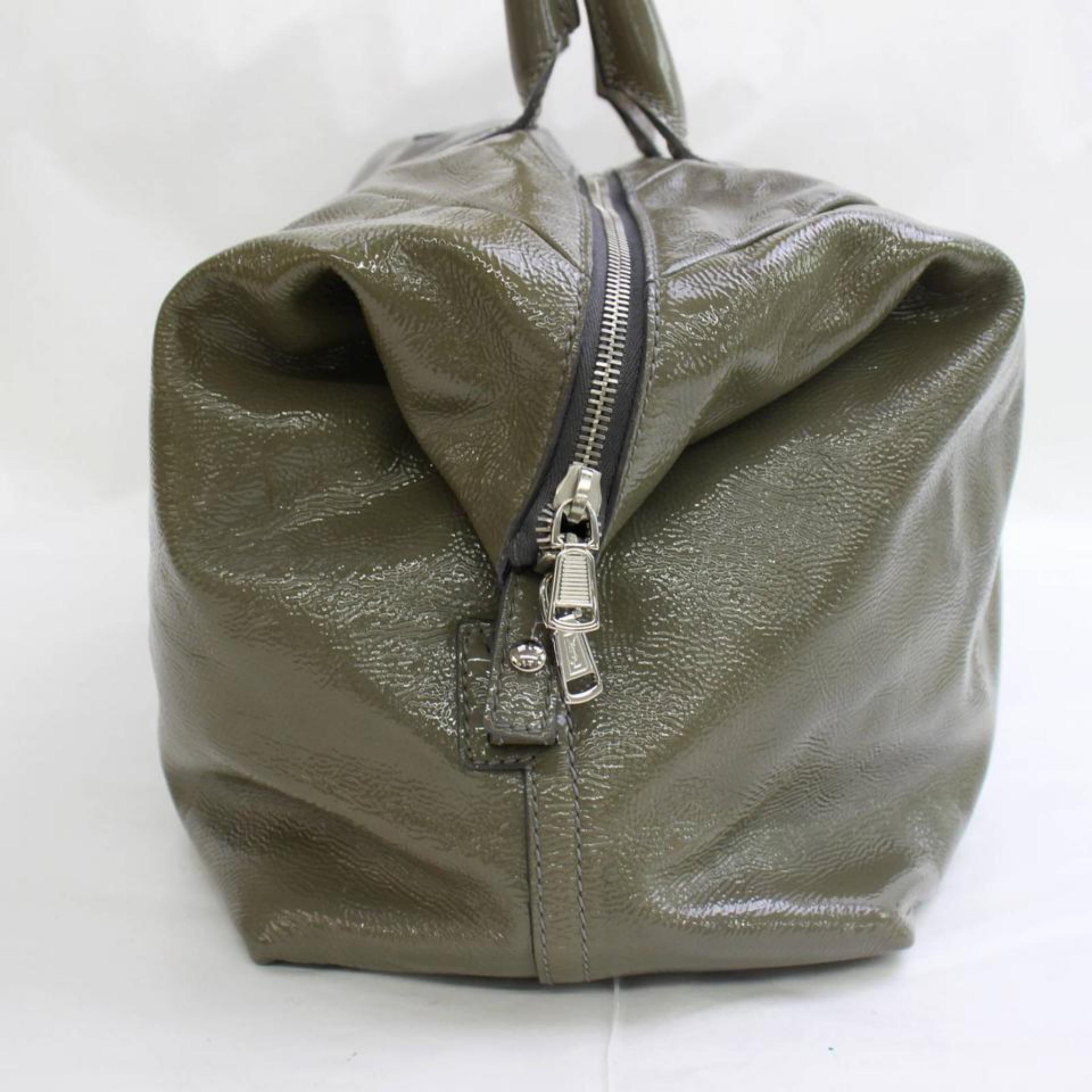 Saint Laurent Duffle Easy Y Boston 867353 Olive Patent Leather Weekend/Travel Ba For Sale 2