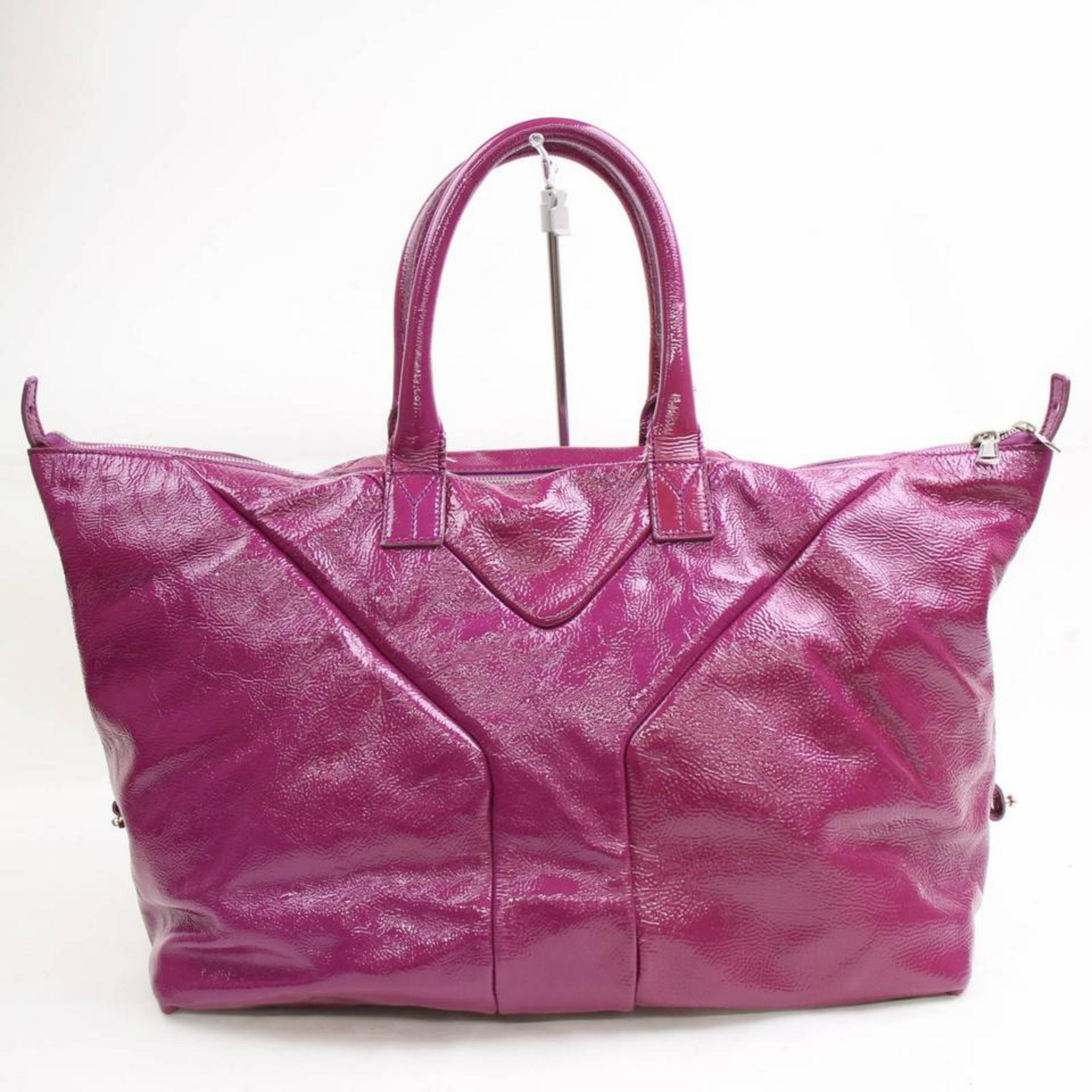 Saint Laurent Easy Extra Large Y Boston Convertrible 868325 Fuchsia Leather Tote In Good Condition For Sale In Forest Hills, NY