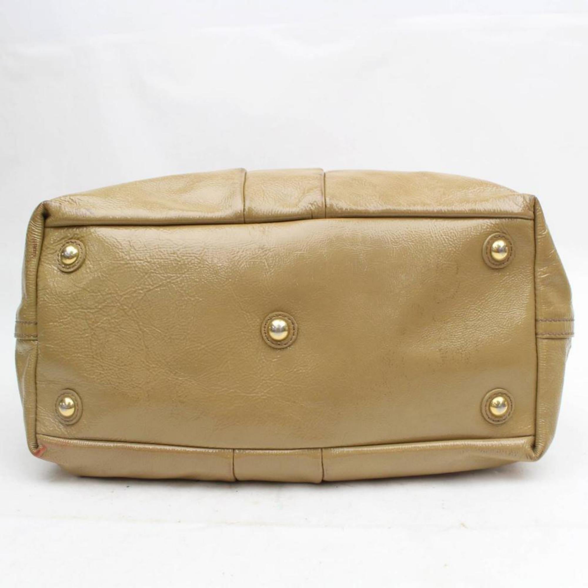 Saint Laurent Easy Ysl Patent Leather Y Zip Boston 869214 Beiges Enamel Satchel In Good Condition For Sale In Forest Hills, NY