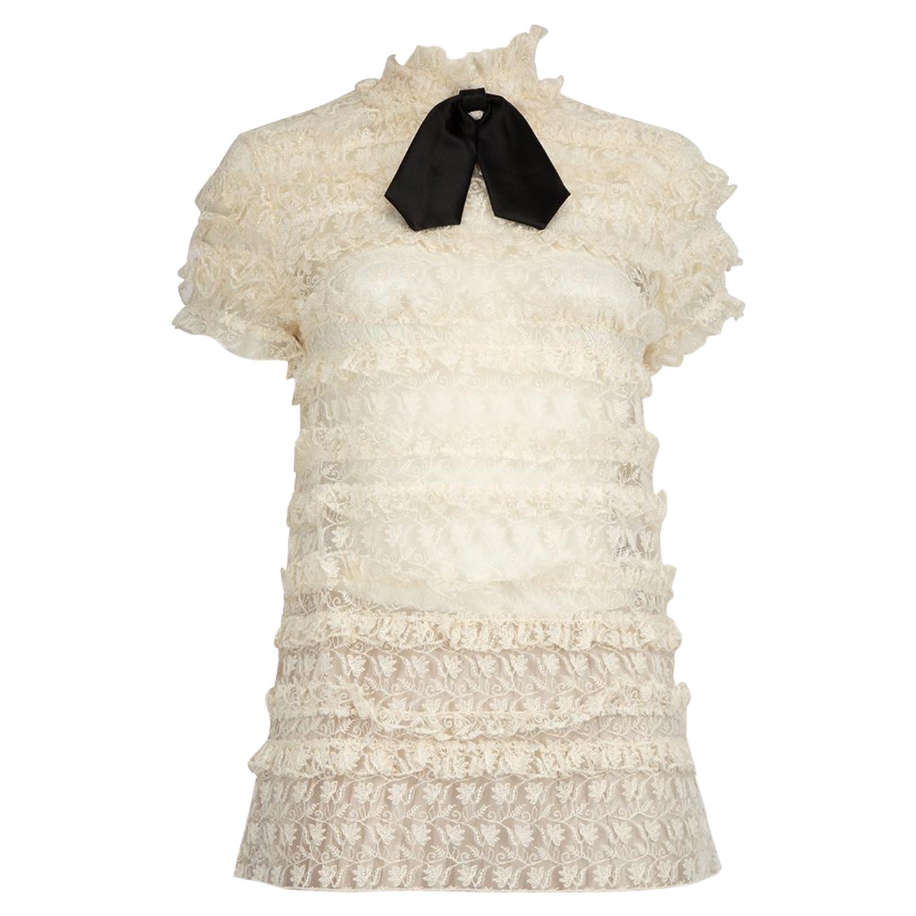 Saint Laurent Ecru Lace Ruffled Top Size S