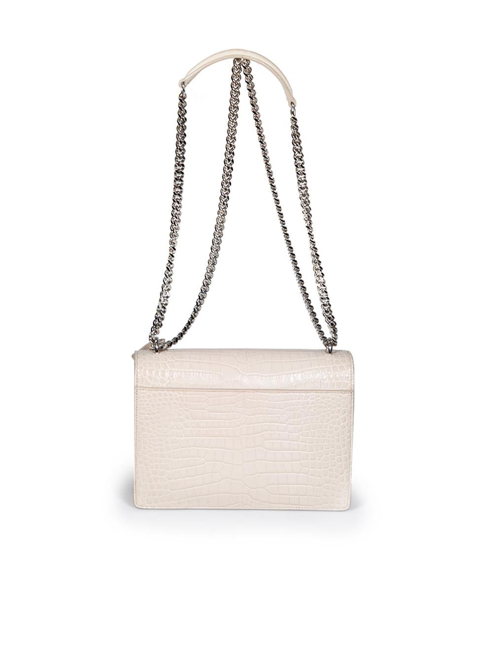 Beige Saint Laurent Ecru Leather Sunset Croc-Embossed Bag