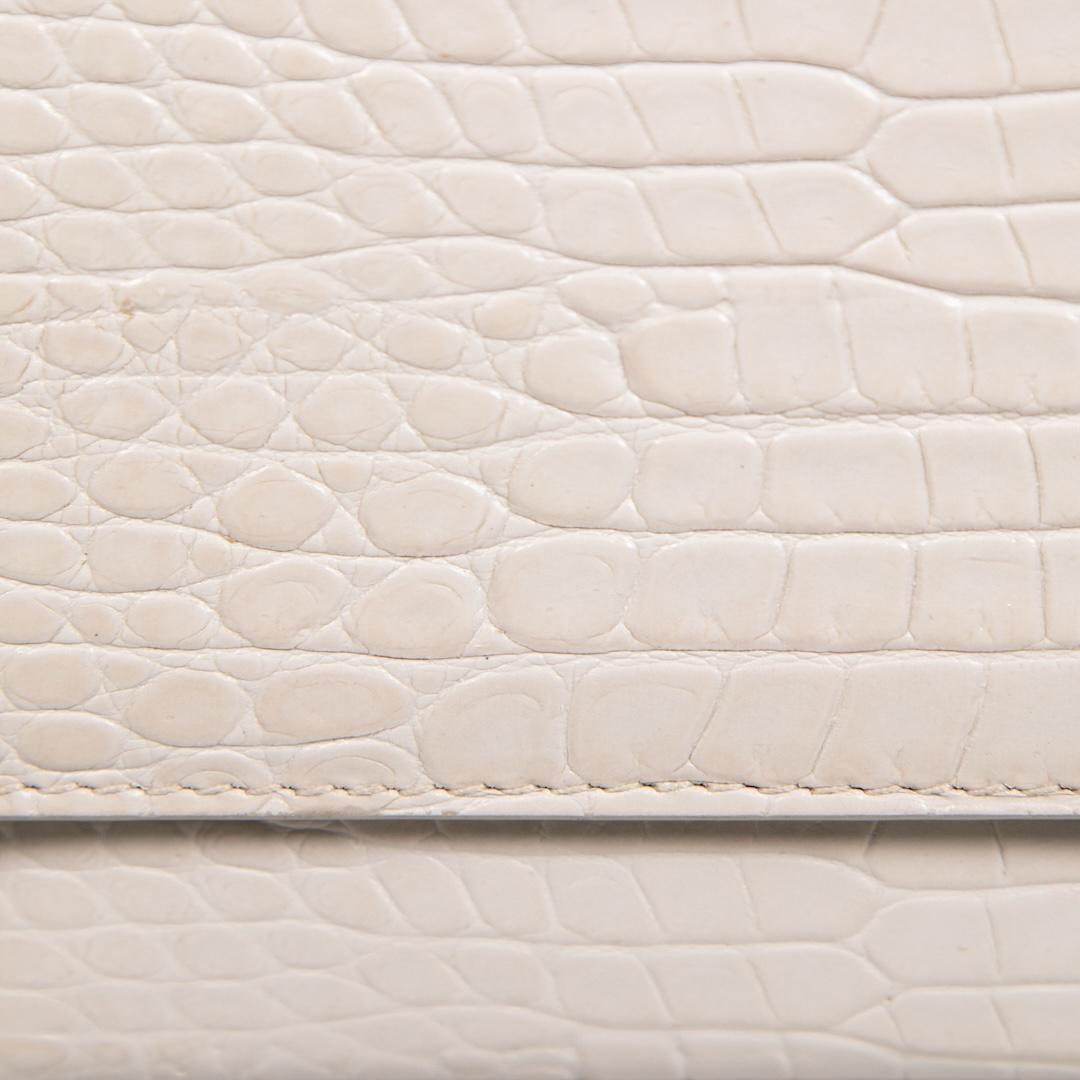 Women's Saint Laurent Ecru Leather Sunset Croc-Embossed Bag