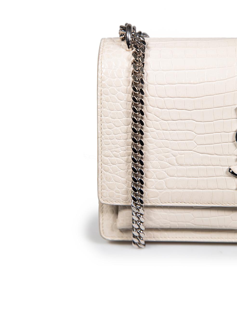 Saint Laurent Ecru Leather Sunset Croc-Embossed Bag 2
