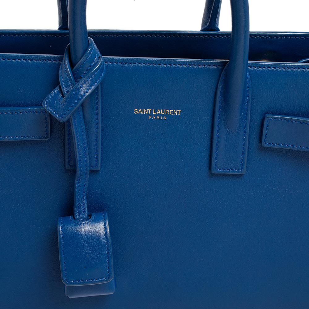 Saint Laurent Electric Blue Leather Nano Classic Sac De Jour Tote 5