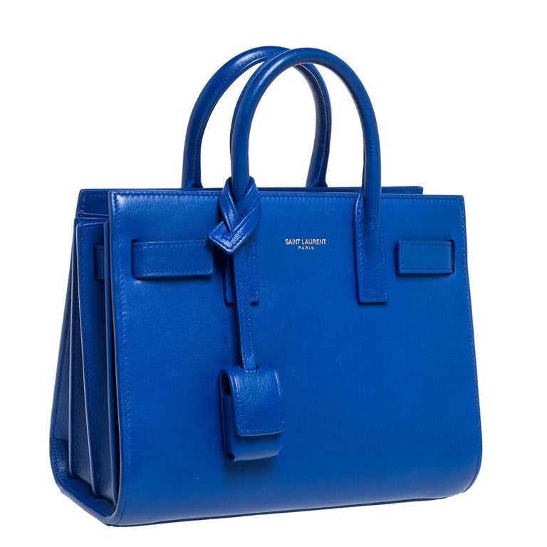 Saint Laurent Blue Leather East West Shopping Tote at 1stDibs