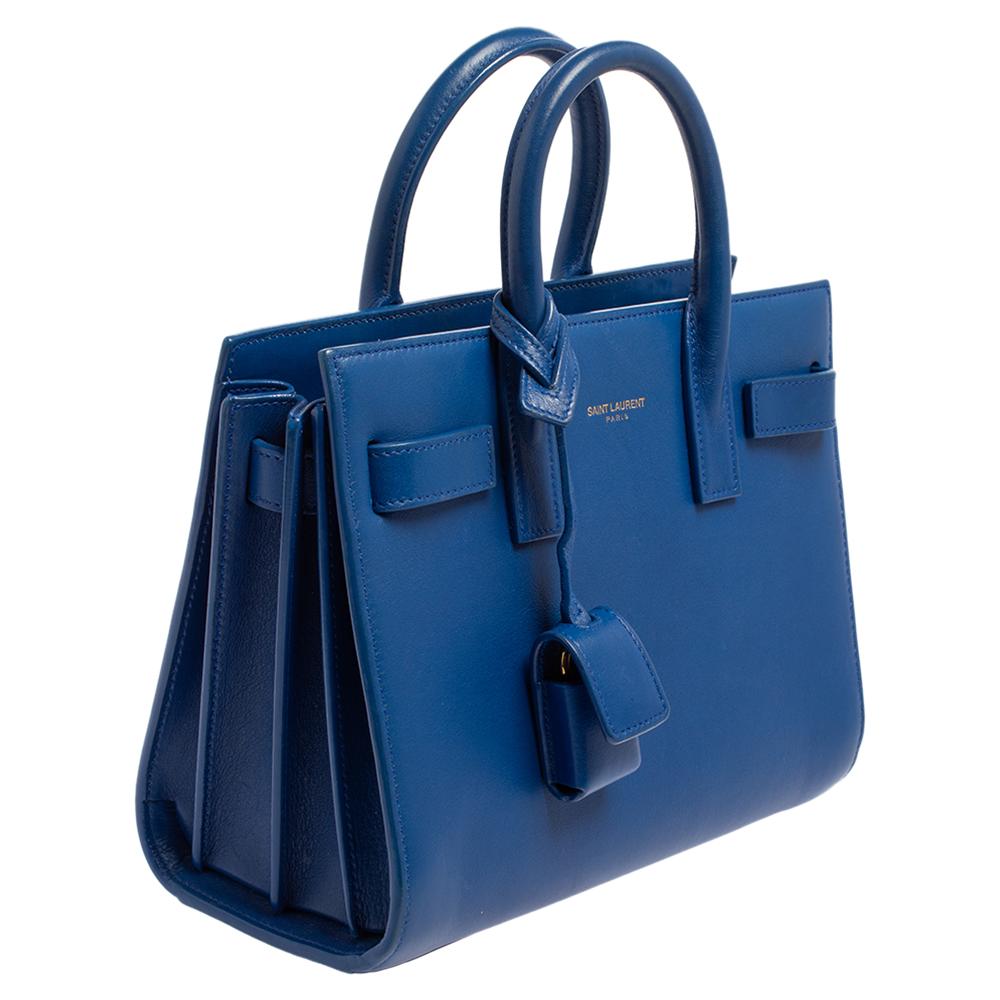 Saint Laurent Electric Blue Leather Nano Classic Sac De Jour Tote In Good Condition In Dubai, Al Qouz 2