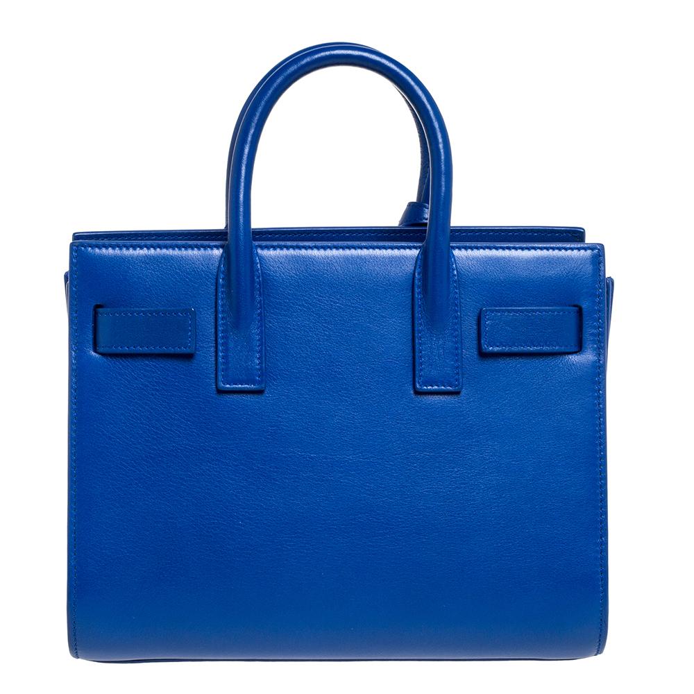 Saint Laurent - Sac de jour classique en cuir Nano bleu électrique 1